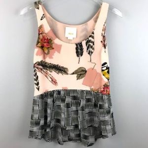 Anthropologie Maeve Tank Top 2 Finely Bird Feather
